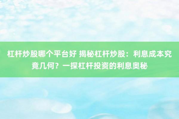 杠杆炒股哪个平台好 揭秘杠杆炒股：利息成本究竟几何？一探杠杆投资的利息奥秘